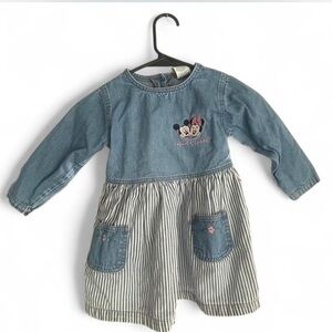 Vintage 90s Disney Minnie Blue and White Striped Kids denim Dress